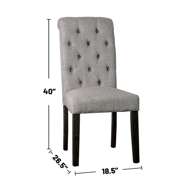 English Elm Set of 2 Padded Fabric Dining Chairs Antique Black & Light Gray - Tufted Rustic Seats, Comfortable Style B016P156814