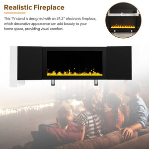 English Elm On-trend Gloss Media Console with Built-in Electric Fireplace for Living Rooms Black SD000029AAB