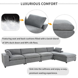 English Elm U-style Modular Sectional Sofa with Removable Ottoman Plush Polyester Living Room WY000370AAE