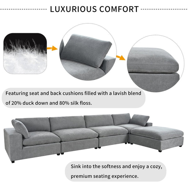 English Elm U-style Modular Sectional Sofa with Removable Ottoman Plush Polyester Living Room WY000370AAE