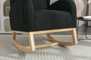 English Elm 049-teddy Plush Wingback Rocking Chair Solid Wood Base Nursery and Living Room Comfort Black W527P147437