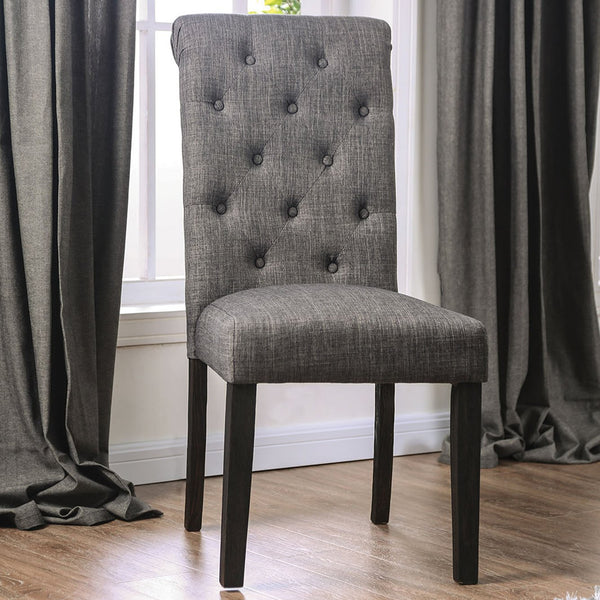 English Elm Set of 2 Padded Fabric Dining Chairs with Button-Tufted Backs Antique Black & Gray Rustic Charm B016P156813