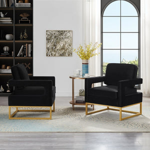 English Elm Modern Velvet Accent Chair with Gold Iron Base Open Arms Glam Living Room Seat Black W2186P148522
