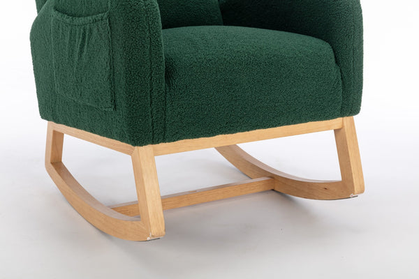 English Elm 049-teddy Plush Wingback Rocking Chair Solid Wood Base Nursery and Living Room Comfort Green W527P147431