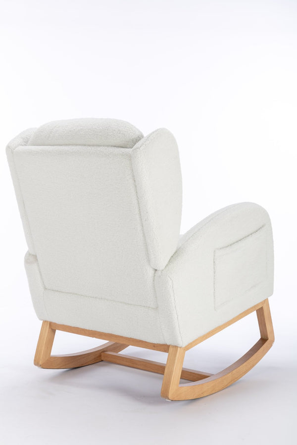 English Elm 049-teddy Plush Wingback Rocking Chair Solid Wood Base Nursery and Living Room Comfort Ivory W527P147427
