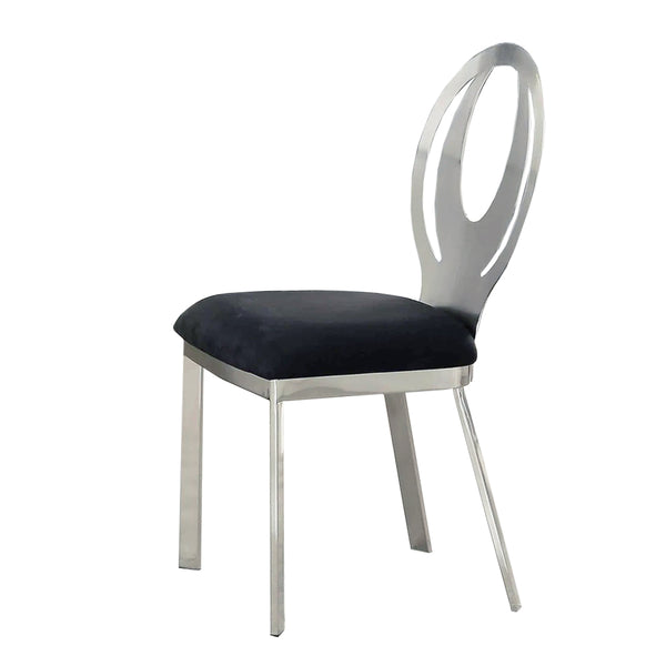 English Elm Set of 2 Oval Metal Back Dining Chairs with Black Foam Seats, Satin Silver Powder-Coated Finish, Stylish Comfort B016P156808