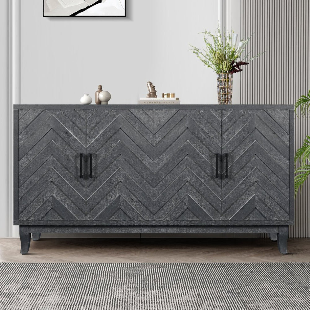 English Elm Stronger Lacquered Sideboard with Wave Stripe Doors and Adjustable Shelves for Living Rooms W144583481