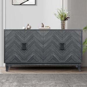 English Elm Stronger Lacquered Sideboard with Wave Stripe Doors and Adjustable Shelves for Living Rooms W144583481