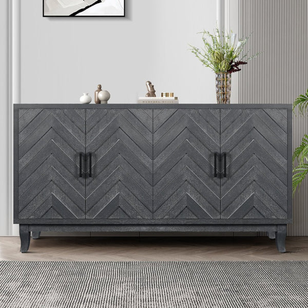 English Elm Stronger Lacquered Sideboard with Wave Stripe Doors and Adjustable Shelves for Living Rooms W144583481