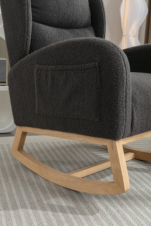 English Elm 049-teddy Plush Wingback Rocking Chair Solid Wood Base Nursery and Living Room Comfort Dark Gray W527P147433