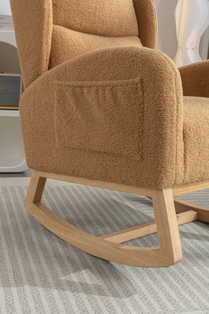 English Elm 049-teddy Plush Wingback Rocking Chair Solid Wood Base Nursery and Living Room Comfort Khaki W527P147435