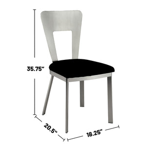 English Elm Set of 2 Microfiber Metal Side Chairs with Satin-Plated Frames, Padded Black Cushions, Keyhole Back Design B016P156810