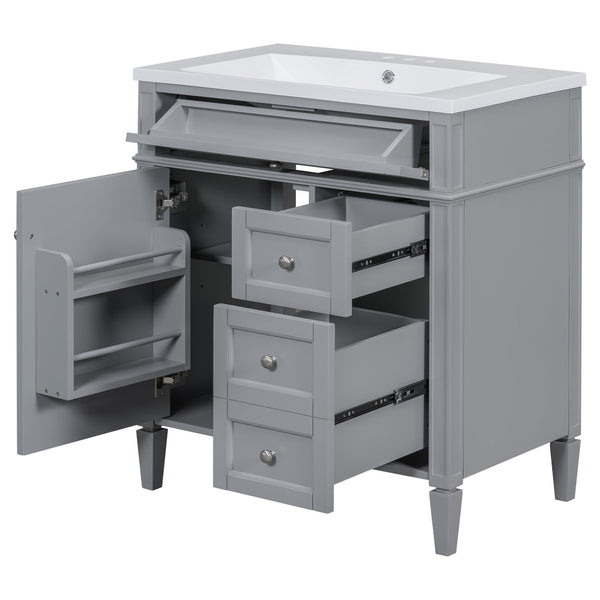 English Elm 30'' Modern Bathroom Vanity Set With Mirror, 2 Drawers & Tip-Out, Stylish Storage For Small Spaces SW000127AAE-3