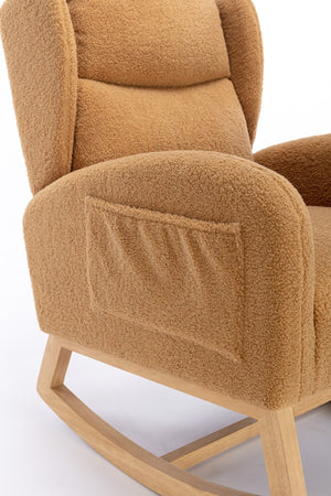 English Elm 049-teddy Plush Wingback Rocking Chair Solid Wood Base Nursery and Living Room Comfort Khaki W527P147435