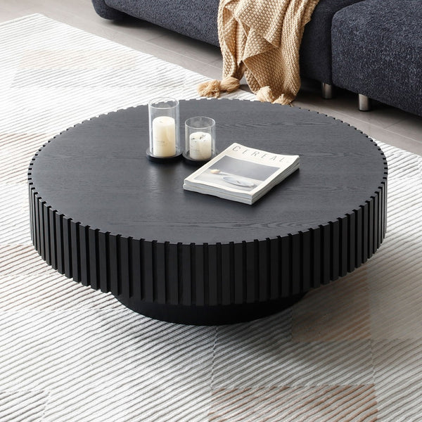 English Elm Black Round Drum Pedestal Coffee Table Matte Mdf Modern Base for Living Room W876P252816