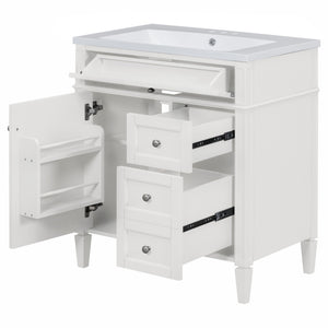 English Elm 30'' Bathroom Vanity Set With Sink, Modern Storage Cabinet, Mirror & 3 Drawers For Efficient Organization SW000127AAK-3