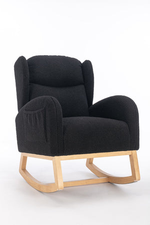 English Elm 049-teddy Plush Wingback Rocking Chair Solid Wood Base Nursery and Living Room Comfort Black W527P147437