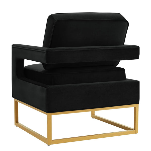 English Elm Modern Velvet Accent Chair with Gold Iron Base Open Arms Glam Living Room Seat Black W2186P148522