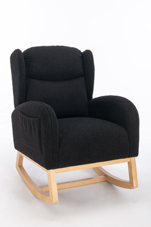 English Elm 049-teddy Plush Wingback Rocking Chair Solid Wood Base Nursery and Living Room Comfort Black W527P147437