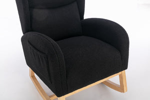 English Elm 049-teddy Plush Wingback Rocking Chair Solid Wood Base Nursery and Living Room Comfort Black W527P147437