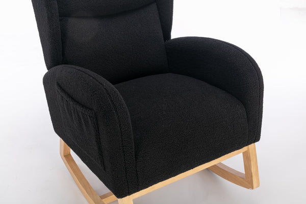 English Elm 049-teddy Plush Wingback Rocking Chair Solid Wood Base Nursery and Living Room Comfort Black W527P147437