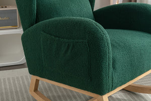 English Elm 049-teddy Plush Wingback Rocking Chair Solid Wood Base Nursery and Living Room Comfort Green W527P147431
