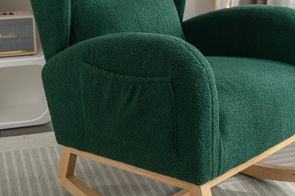 English Elm 049-teddy Plush Wingback Rocking Chair Solid Wood Base Nursery and Living Room Comfort Green W527P147431