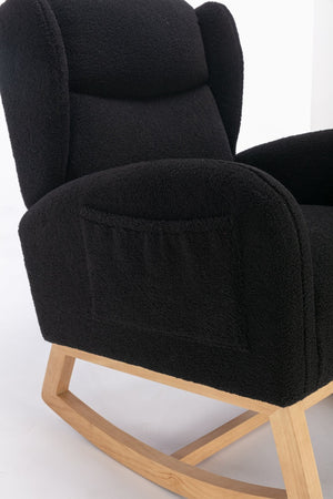English Elm 049-teddy Plush Wingback Rocking Chair Solid Wood Base Nursery and Living Room Comfort Black W527P147437