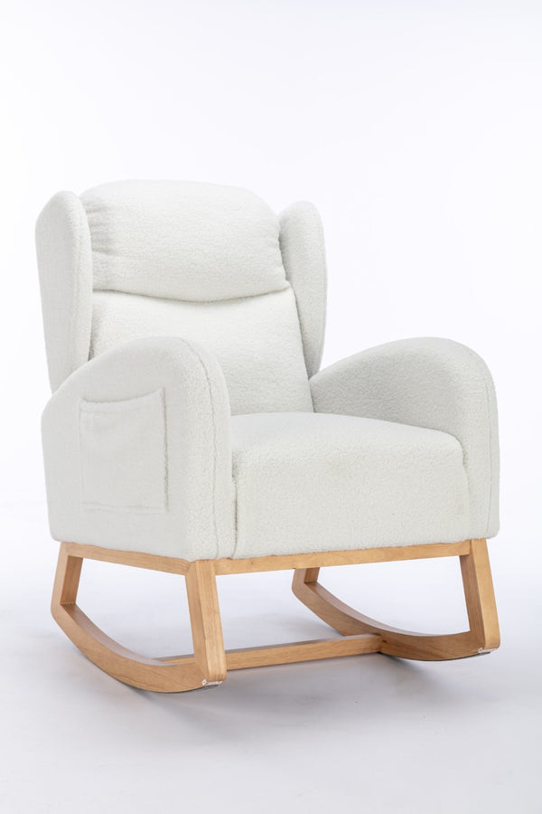 English Elm 049-teddy Plush Wingback Rocking Chair Solid Wood Base Nursery and Living Room Comfort Ivory W527P147427