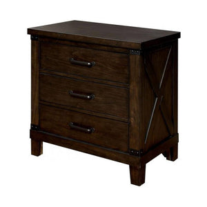 English Elm Rustic Dark Walnut Nightstand 3-Drawer Solid Wood Bedside Table with Felt-Lined Top Drawers, Black Pulls B011P156649
