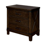 English Elm Rustic Style Dark Walnut Finish 1 Piece Nightstand Bedroom Furniture Solid Wood 3-Drawers Bedside Table Black Bar Pulls