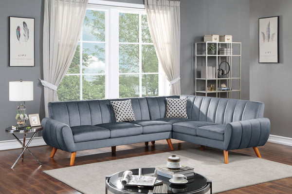 English Elm Contemporary Velvet 2-Piece Sectional Sofa with Tufted Vertical Back, Curved Arm, Pillows Included Dark Gray 34 L x 26 W x 85 H B011S00725