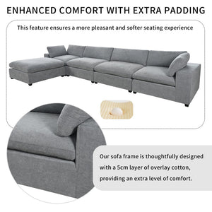 English Elm U-style Modular Sectional Sofa with Removable Ottoman Plush Polyester Living Room WY000370AAE