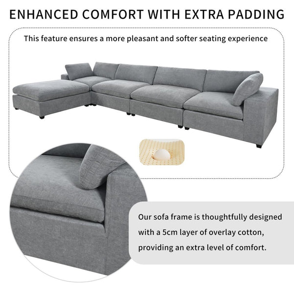 English Elm U-style Modular Sectional Sofa with Removable Ottoman Plush Polyester Living Room WY000370AAE