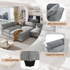 English Elm U-style Modular Sectional Sofa with Removable Ottoman Plush Polyester Living Room WY000370AAE