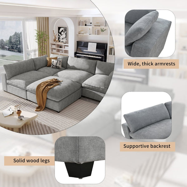 English Elm U-style Modular Sectional Sofa with Removable Ottoman Plush Polyester Living Room WY000370AAE
