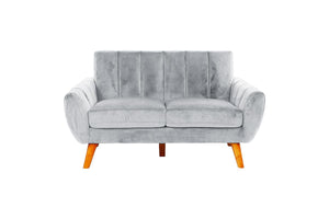 English Elm Contemporary Velvet 2-Piece Sofa Set with Mid-Century Ribbed Tufting, Plush Cushions & Wooden Legs Light Gray 32 L x 17 W x 57 H B011S00727