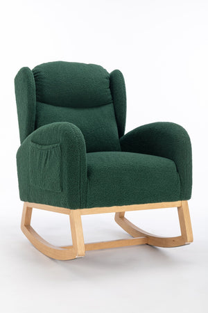 English Elm 049-teddy Plush Wingback Rocking Chair Solid Wood Base Nursery and Living Room Comfort Green W527P147431