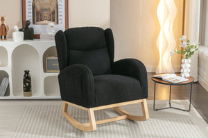 English Elm 049-teddy Plush Wingback Rocking Chair Solid Wood Base Nursery and Living Room Comfort Black W527P147437