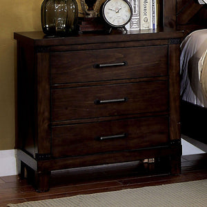 English Elm Rustic Dark Walnut Nightstand 3-Drawer Solid Wood Bedside Table with Felt-Lined Top Drawers, Black Pulls B011P156649
