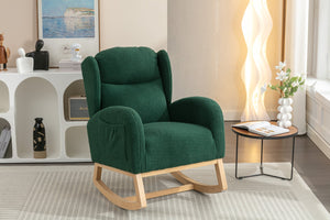 English Elm 049-teddy Plush Wingback Rocking Chair Solid Wood Base Nursery and Living Room Comfort Green W527P147431