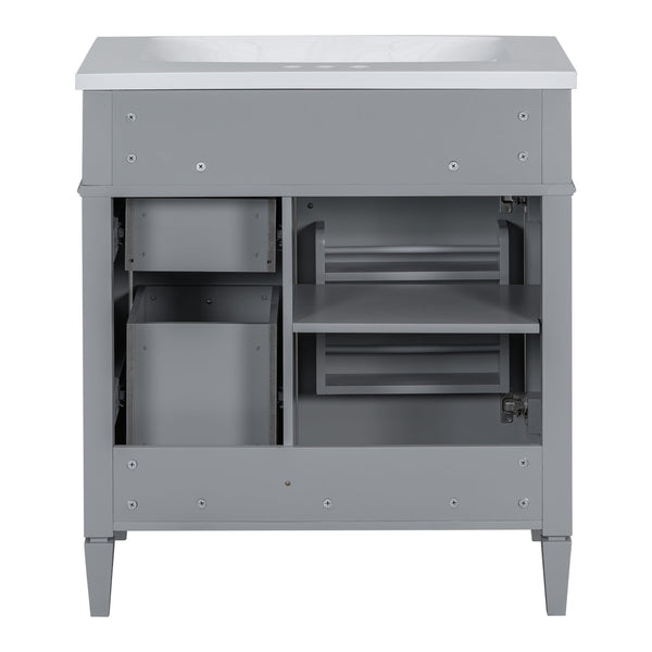 English Elm 30'' Modern Bathroom Vanity Set With Mirror, 2 Drawers & Tip-Out, Stylish Storage For Small Spaces SW000127AAE-3