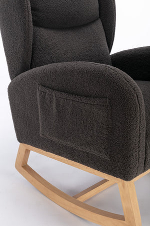 English Elm 049-teddy Plush Wingback Rocking Chair Solid Wood Base Nursery and Living Room Comfort Dark Gray W527P147433