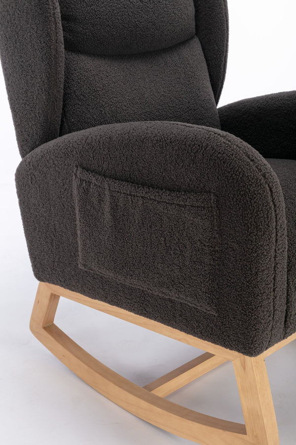 English Elm 049-teddy Plush Wingback Rocking Chair Solid Wood Base Nursery and Living Room Comfort Dark Gray W527P147433