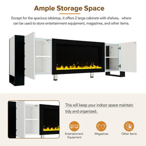 English Elm On-trend Gloss Media Console with Built-in Electric Fireplace for Living Rooms White SD000029AAK