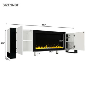 English Elm Tv Stand with Built-in Electric Fireplace Insert Minimalist Living Room Cabinet White WF314585AAK