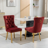 English Elm Nikki Collection Modern, High-End Tufted Solid Wood Contemporary Velvet Upholstered Dining Chair With Golden Stainless Steel Plating Legs,Nailhead Trim,Set Of 2,Wine Red and Gold, Sw1601Wr,Burgundy