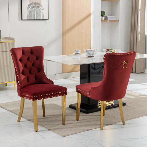 English Elm Nikki Handcrafted Tufted Solid Wood Dining Chair with Velvet Upholstery, High-Density Foam Comfort Burgundy W1143P151484
