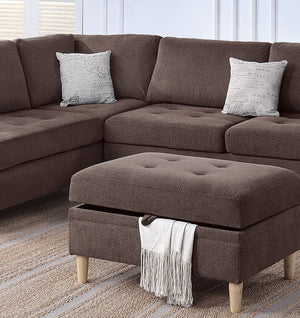 English Elm 3-PCS Reversible Sectional Sofa Set with Tufted Chenille, Storage Ottoman & Accent Pillows, Modern Design Chocolate 35 L x 16 W x 77 H B011S00721