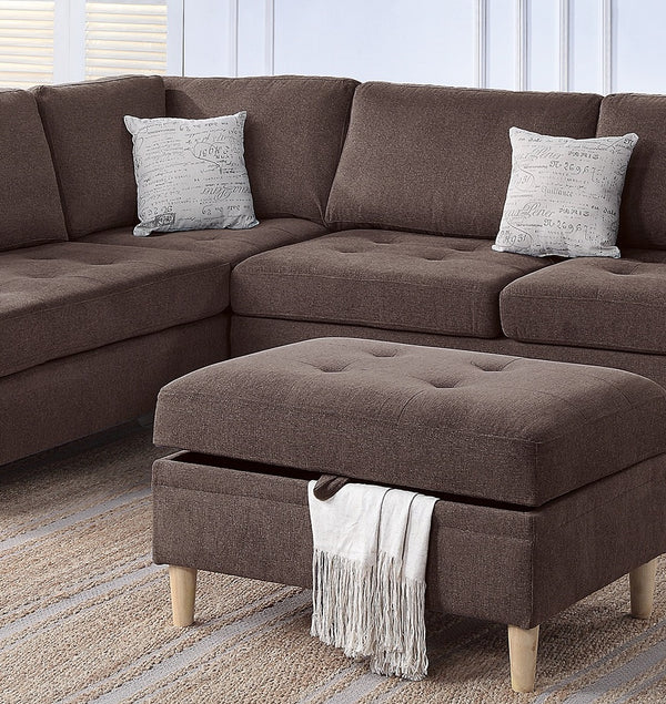 English Elm 3-PCS Reversible Sectional Sofa Set with Tufted Chenille, Storage Ottoman & Accent Pillows, Modern Design Chocolate 35 L x 16 W x 77 H B011S00721